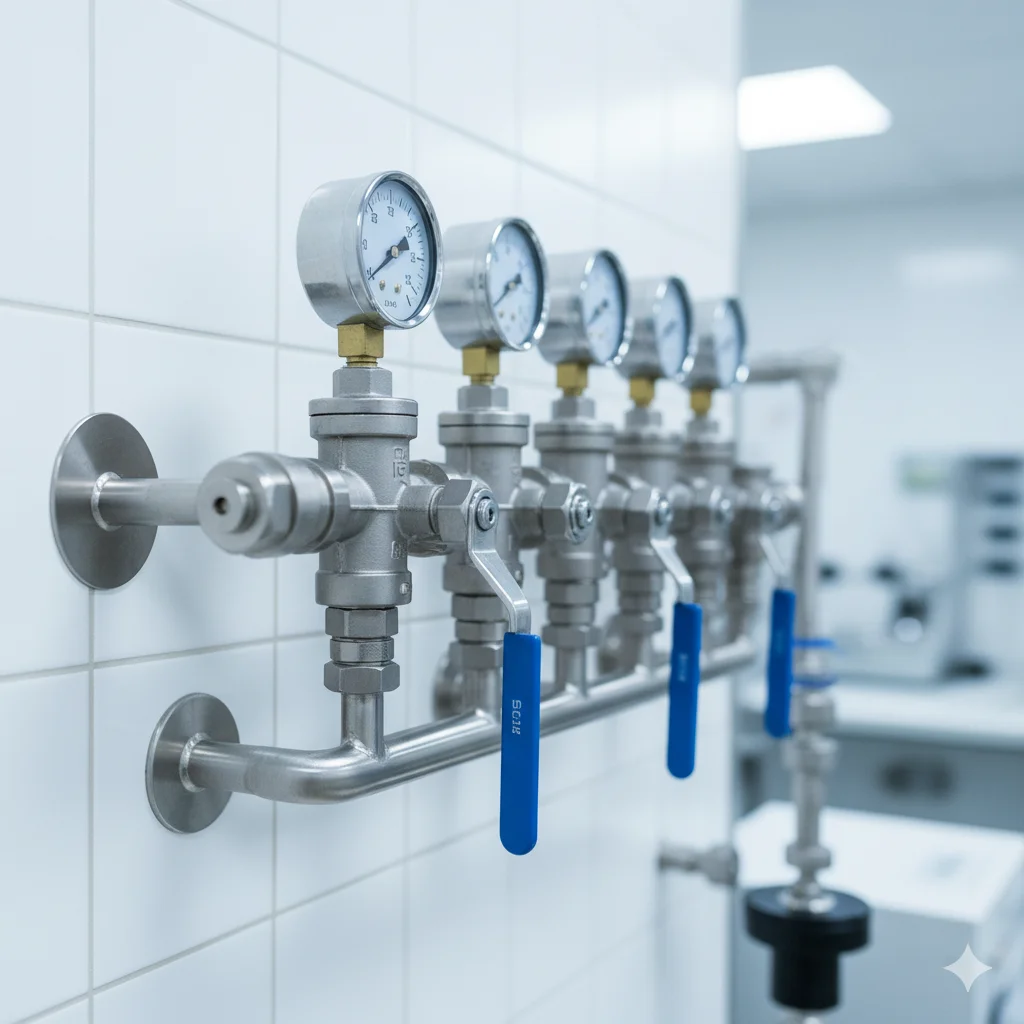 Manifold de gases conectado en laboratorio
