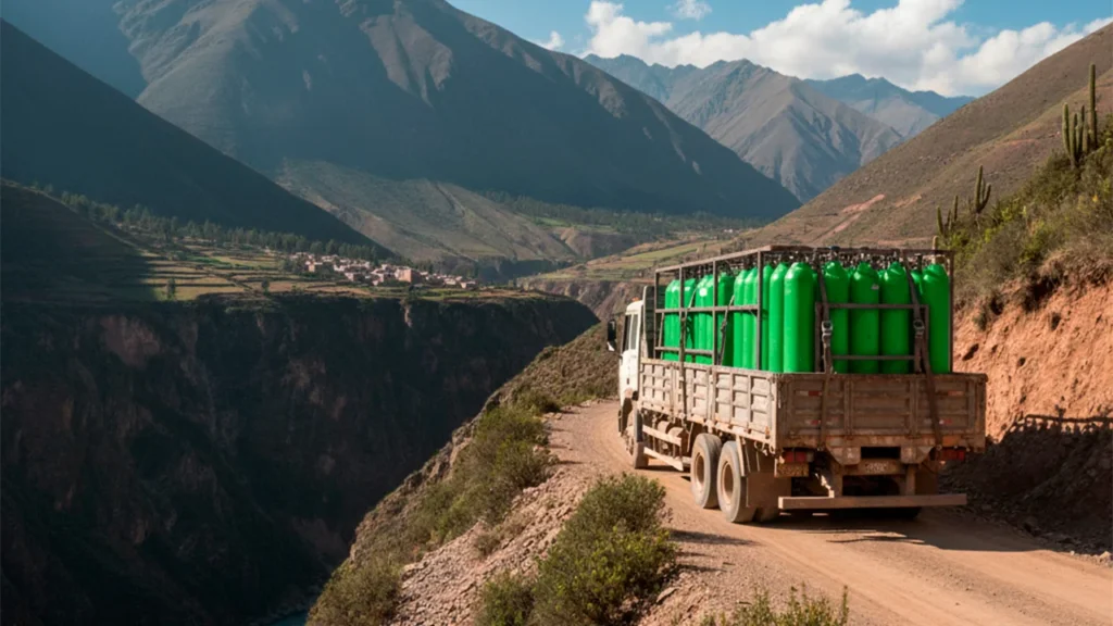 Camión realizando una entrega a zonas remotas de gases