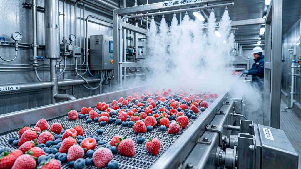 Nitrógeno líquido en el sector agroindustrial para la congelación rápida de alimentos